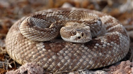 Fototapeta premium Coiled Diamondback Rattlesnake Close-Up
