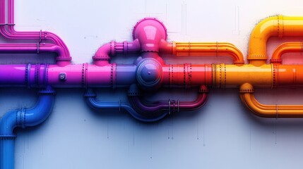 Colorful abstract pipes intertwining on a smooth surface, showcasing vibrant hues and design