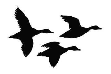Flock of flying duck silhouette vector, duck bird icon vector art illustration