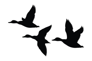 Flock of flying duck silhouette vector, duck bird icon vector art illustration