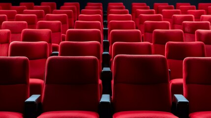 Fototapeta premium Rows of Red Theater Seats Ready for an Event