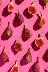 Fresh purple figs on textured vibrant violet background with free copy space for text