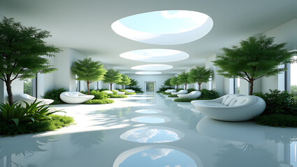 Futuristic innovation lab promoting sustainability