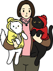 A vector of two Cat and owner, Me and my kitten black and white cat