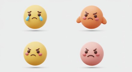 Obraz premium Four stylized, textured spheres displaying crying and angry emotions.