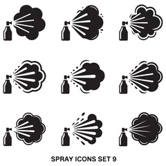 Spray icons set. Simple Vector Black silhouettes fluid spray cloud symbols. with white background