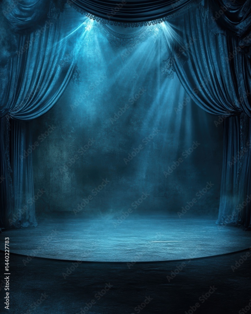 Aufkleber dramatic teal theater stage with curtains spotlight and smoke effects adding mystery and creating at