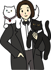 Cat people Pet and Owner in suite kitten White and black cat Cute animal, cute lady formal