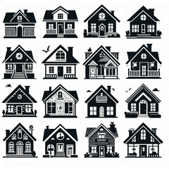 Set of house vector icons. Homes clipart symbols. Home pictogram collection silhouette on white Background 