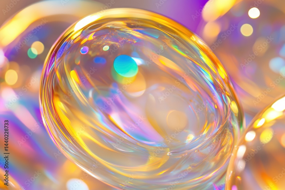 Poster Shimmering luminous globes refract bright light in captivating abstract shapes and iridescent colors on backdrop