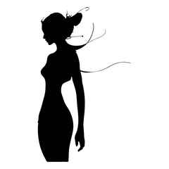 Stylish Female Fashion Silhouette with Flowing Hair - Elegant Minimalist Vector Art