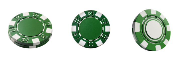 Set of green poker chips Isolated on Transparent Background for casino games