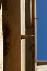 Oak wood condstruction of a house or barn. Architecture. Craft.