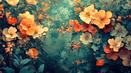 Floral fantasia with vibrant hues and serene background evoking artistic grace