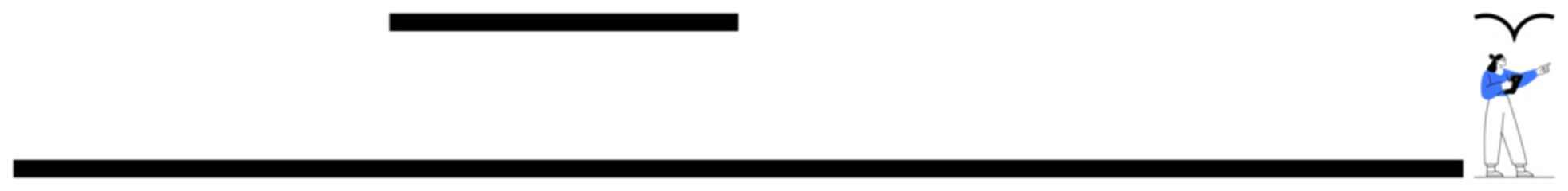 Stark horizontal lines, a standing minimal figure holding an object, and a bird overhead embody balance and simplicity. Ideal for creativity, freedom, focus, minimalism, nature, solitude simple