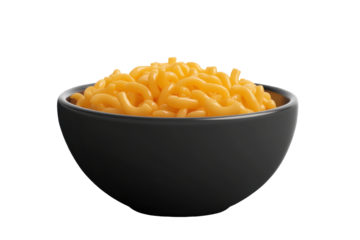 Isolated Black Bowl of Mac and Cheese