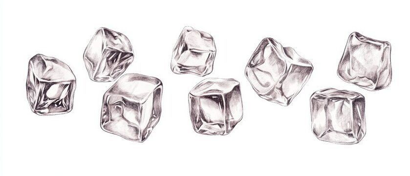 Captivating ice cubes sketch on white black and white style displaying artistic refreshment concept purity for creative project background