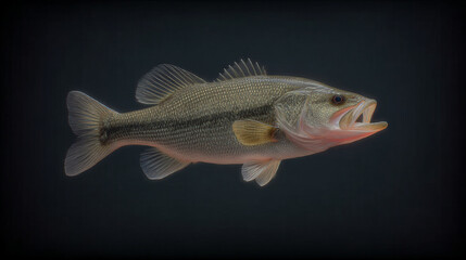 Largemouth bass fish detailed studio shot isolated on aquatic wildlife nature photography image fin jaw on transparent background