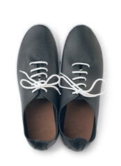 Top view of black leather sport shoes