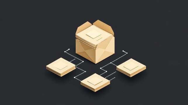 Conceptual arrangement of envelope and packages in isometric style modern design