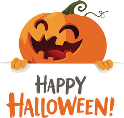 Happy Halloween Greeting with Smiling Pumpkin – Jack-o'-Lantern Cartoon Illustration