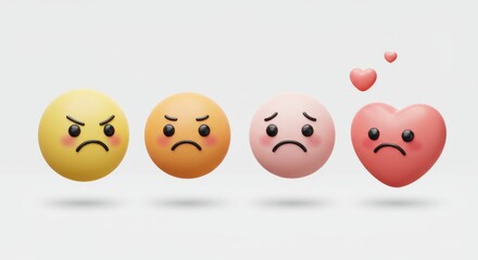 Naklejka premium Emotional Spectrum: Anger, Sadness, and Heartbreak in 3D Rendered Faces.