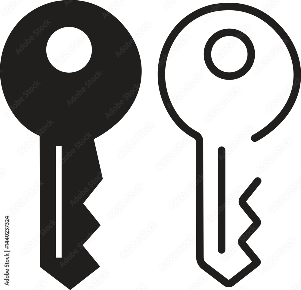 Fototapete key icons set in flat, outline styles. open door symbols, privacy and escape vectors. lock or unlock