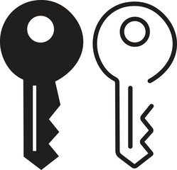 Key icons set in flat, outline styles. Open door symbols, privacy and escape vectors. Lock or unlock sign. Padlock. Password and access sign illustration collection isolated on transparent background.