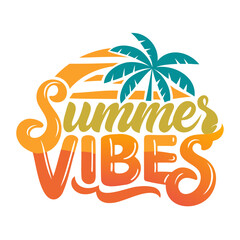 Simple Typography T-Shirt Design with Summer Vibes Text and Sunset © QuickDesign24