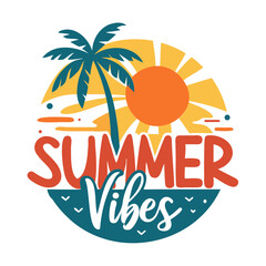 Vintage Summer Vibes T-Shirt Design with Sunset and Nature Elements © QuickDesign24