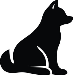 	Minimalist Sitting Dog Silhouette – Black Vector Icon with Clean Lines and White Background