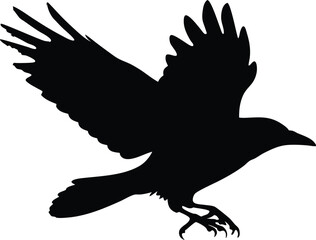 Flying Crow Silhouette Vector – Bold Black Raven with Spread Wings in Minimalist Ink Style