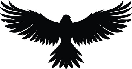 Majestic Eagle Silhouette Vector – Black and White Bird of Prey with Spread Wings and Soaring Pose