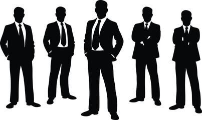 Businessmen Silhouettes – Black and White Corporate Executive Team in Confident Stances