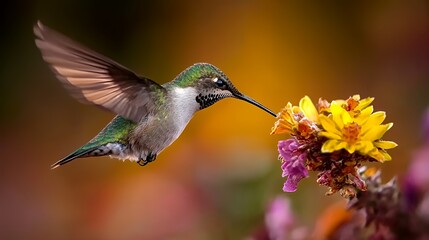 Obraz premium Hummingbird Feeding on Colorful Flower, Nature Photography