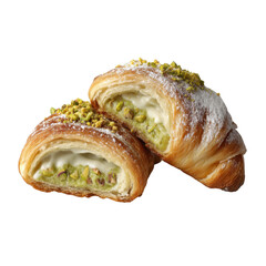 Delicious Pistachio Cream Croissants Flaky Pastry Filled with Sweet Pistachio Cream and Topped with Pistachio Pieces