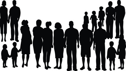 Diverse Group of People Silhouettes Family and Social Gathering in Minimalist Black & White