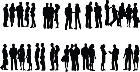 Silhouettes of People in Networking Event Black & White Crowd in Professional Setting