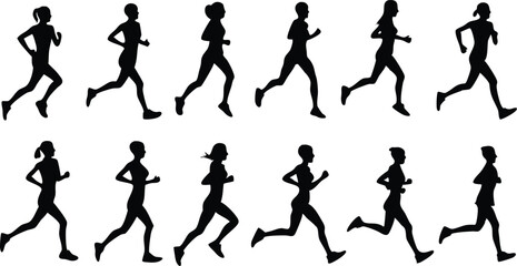 Running Silhouette Sequence Dynamic Black & White Athlete Figures in Motion