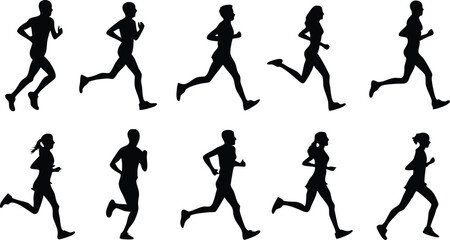 Runner Silhouettes in Motion Minimalist Black & White Athletic Stride Illustrations