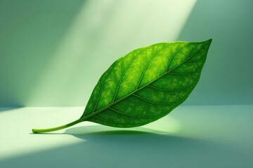 A single leaf isolated with subtle light effects, light source, texture, abstract shape