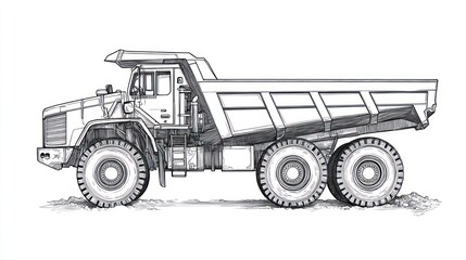 Obraz premium Heavy-duty dump truck, off-road, mining site, side view, industrial