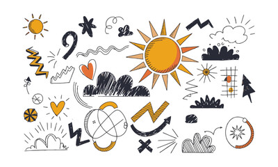 Vector illustration with a collection of playful hand-drawn abstract shapes, easily editable.