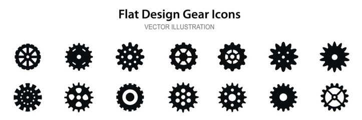 Gear Icon Set - Vector Collection of Gears. Cog Gear icon vector flat sign isolated on white.