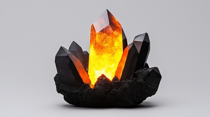 Fiery crystal cluster nestled in dark stone