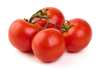 Ripe fresh tomatoes, close-up, isolated on white background.