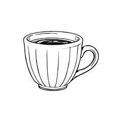 Textured Coffee Cup Black and White Line Art Vector