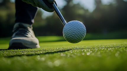 Golfer Teeing Off with Golf Ball and Club