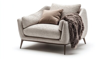 Cozy Modern Armchair with Soft Textures and Neutral Tones