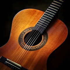 Obraz premium Close up of a Brown Classical Guitar with Intricate Detail